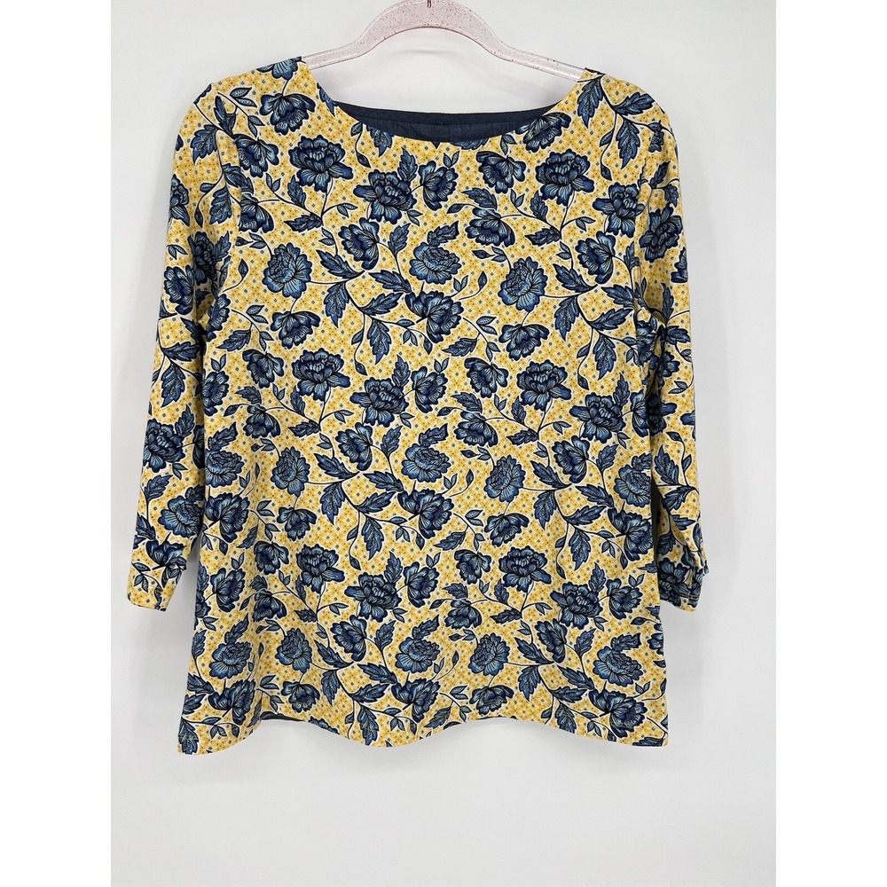Talbots Floral Blouse Yellow Front, Blue Back Button Down Back Closure